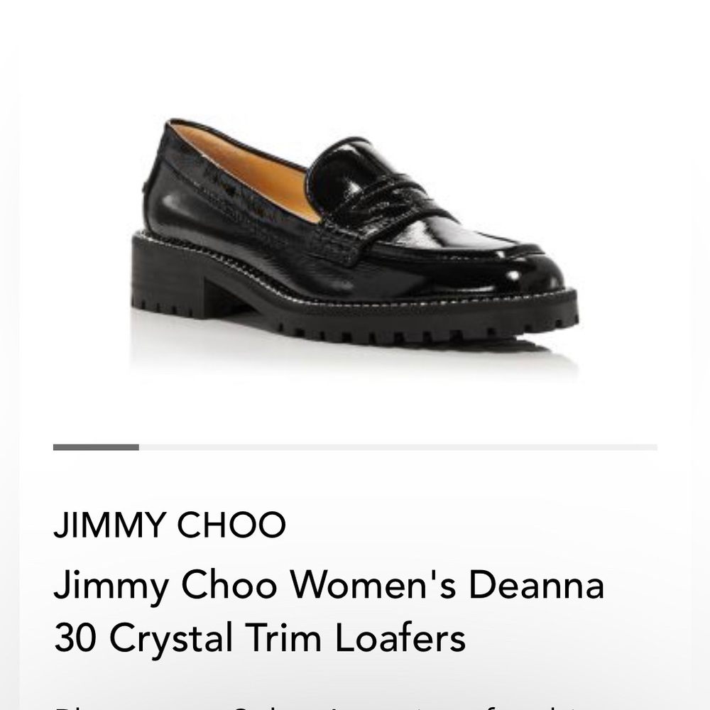 Jimmy Choo Women’s Deanna 30 Crystal Trim Loafers. Black Patent.